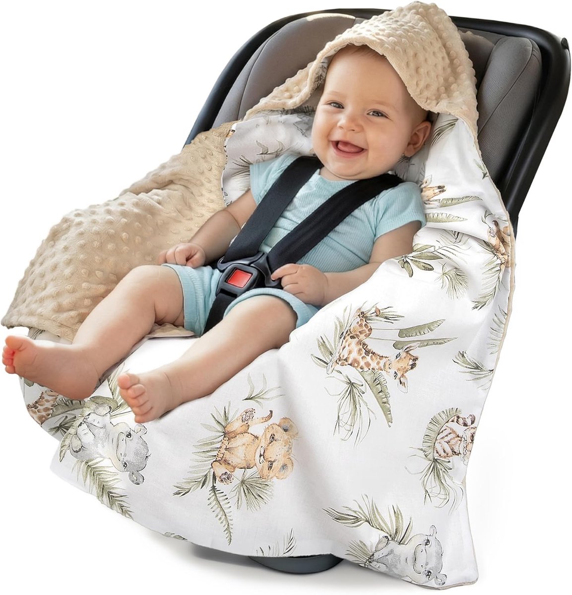 Thijox - Inbaker Deken 100% Katoen 85x85cm met Capuchon - Dubbelzijdige Knuffeldeken voor Kinderwagen, Babyzitje, Buggy en Autostoel - Ademend en Warm