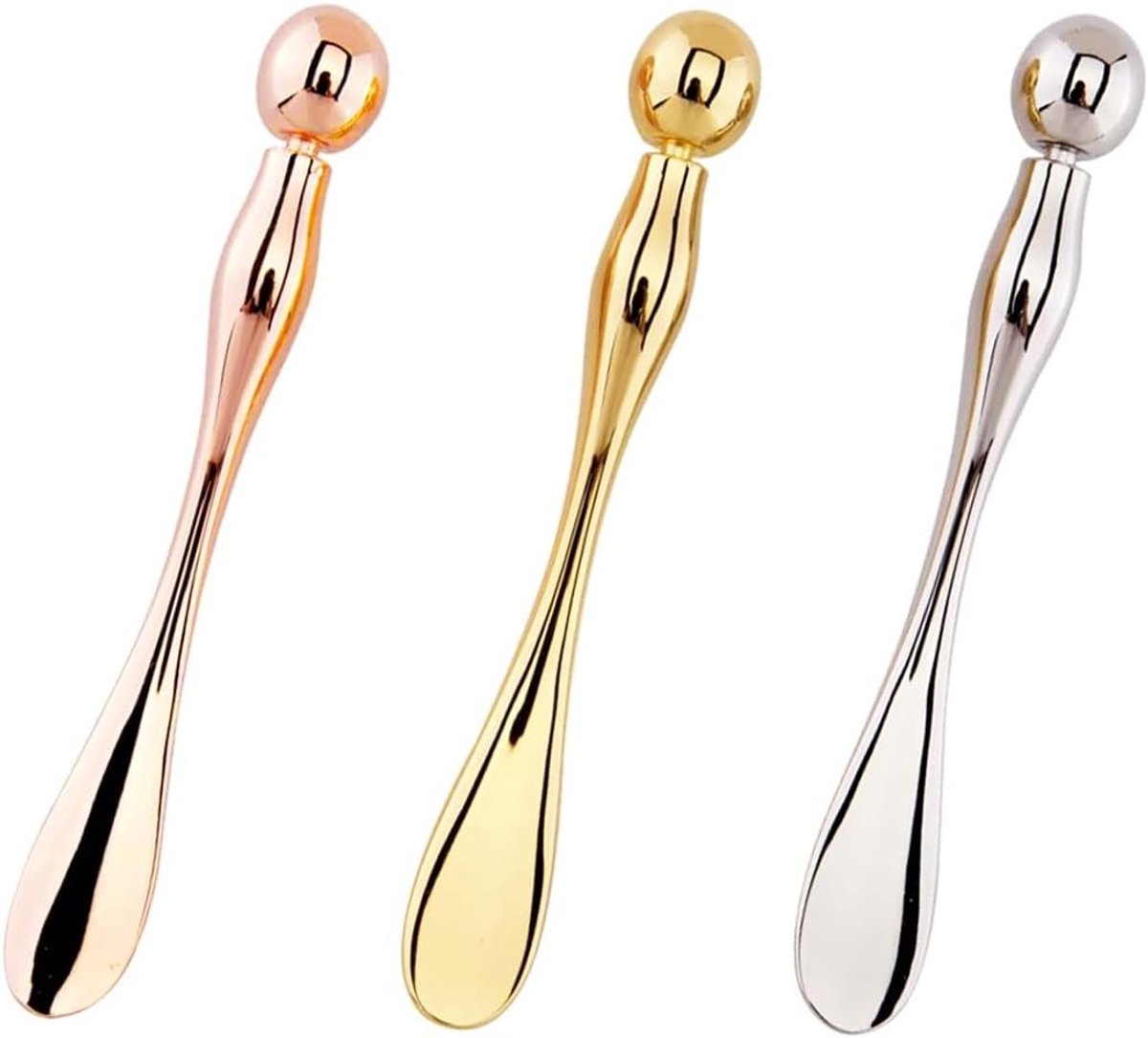3-delige 2-in-1 metalen spatula set voor cosmetica, mini make-up schepje en huidverzorging applicator voor gezichtscrème, masker en lotion