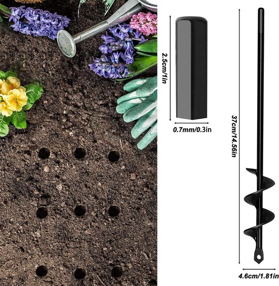 SnelShoppen - Earth Drill voor Accuschroefmachine, 4.5x37 cm / 8x30 cm / 4x22 cm, Tuinboor, Aarde Boor, Voor 3/8 Inch Hex Aandrijving, Handboor, Graaf van Snelshoppen — afbeelding 2