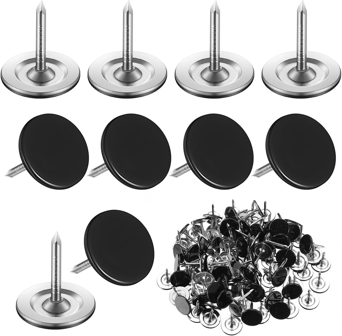 Thijox - 100 Stuks Stofferingnagels, Punaises Zwart, Platte Kop Spijkers voor Meubels, Decoratieve Kop Spelden voor Prikbord, Sofa, Hoofdeinde, 11 x 1