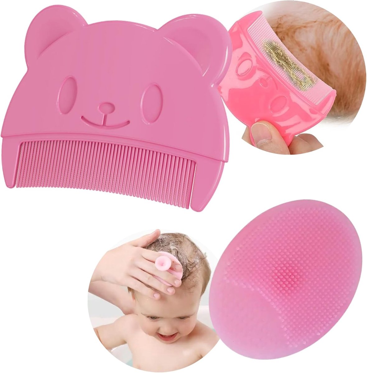 Thijox - 2 stuks Baby Kam en Badborstel Set voor Pasgeborenen - Zachte Massageborstel en Korfkam tegen Melkschors - Roze, Perfect voor Babyverzorging