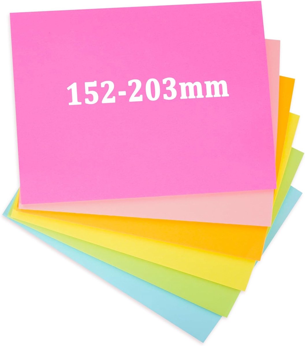 SnelShoppen - Pack van 6 XXL Grote Zelfklevende Notities Lined 203 x 152 mm in 6 Kleuren - Perfect voor Kantoor, Studie en Thuisgebruik