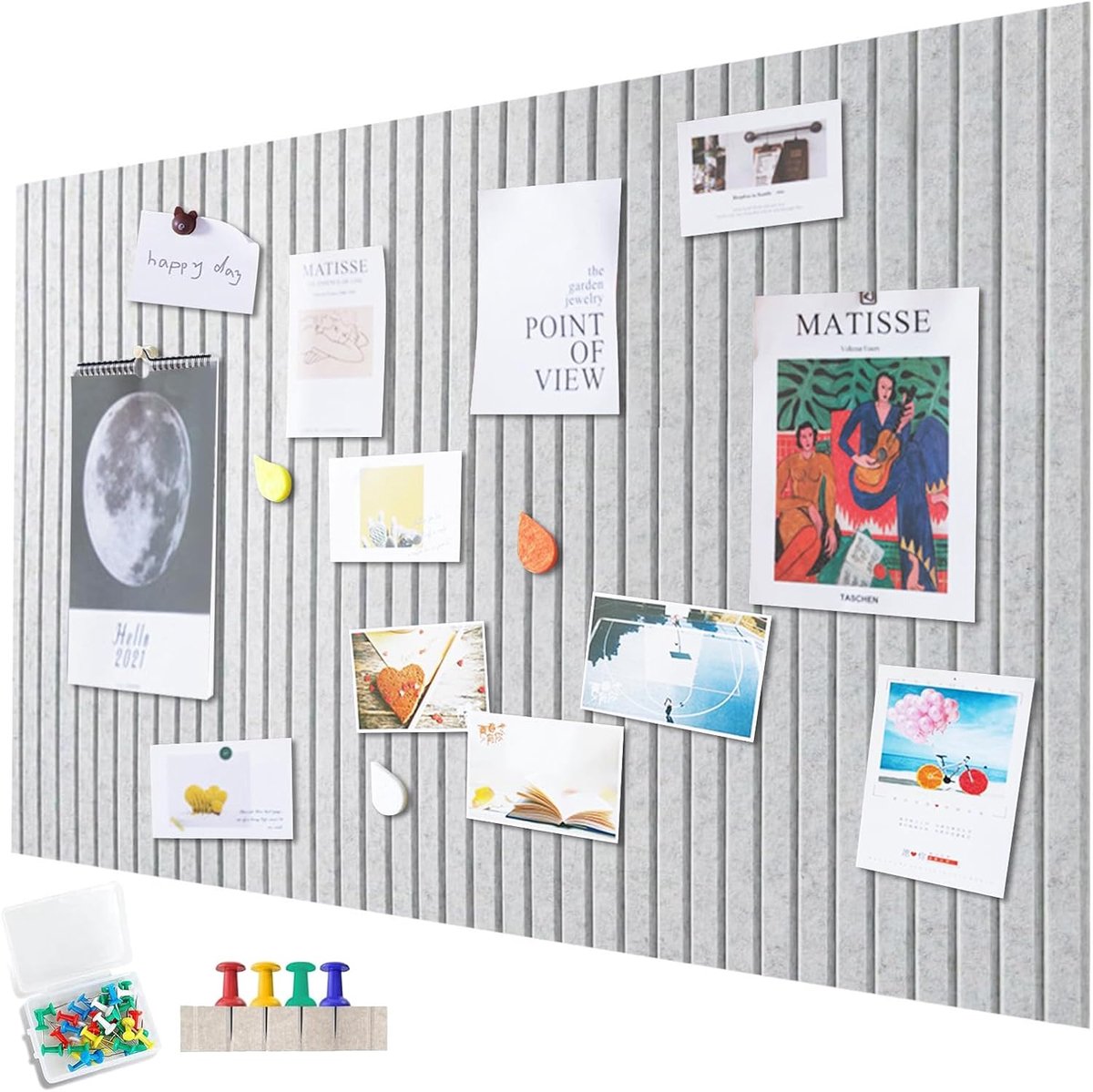 Thijox - Groot zelfklevend vilten prikbord 120 x 90 cm - Decoratief fotobord 0,9 cm dik - Opvouwbaar memobord voor kantoor, keuken - Lichtgrijs wandde
