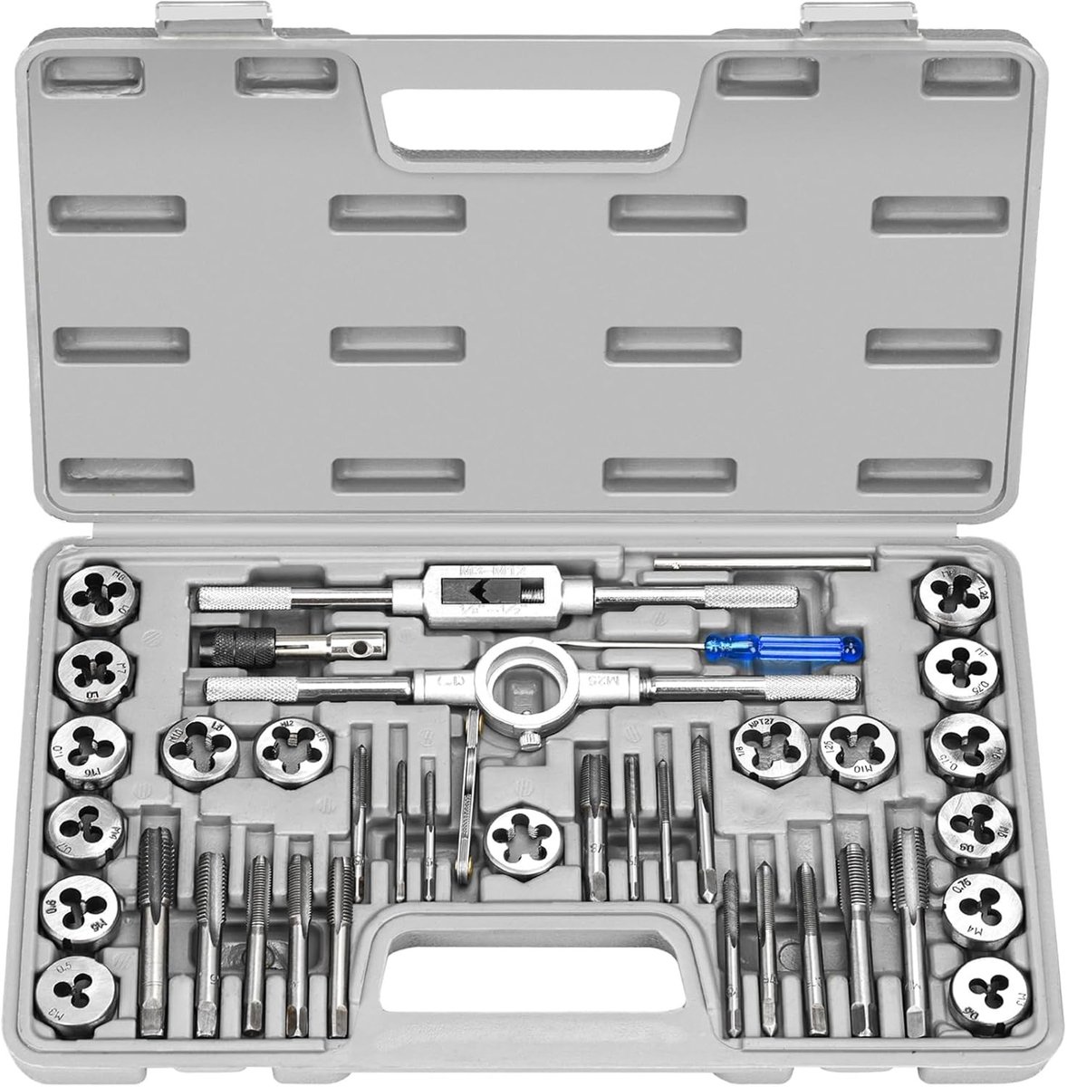 Professionele 40-delige Draad Snijden Set M3-M12 voor Binnen- en Buitendraad, Grijs, Precisie Gereedschap voor Metaalbewerking en DIY Projecten