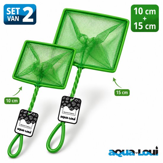 Aqua-Loui® Aquarium Schepnet Set - 2 Schepnetjes - Visnet 10 cm & 15 cm - Fijnmazig - Voor Aquarium, Vijver & Zwembad - Zacht Visnet