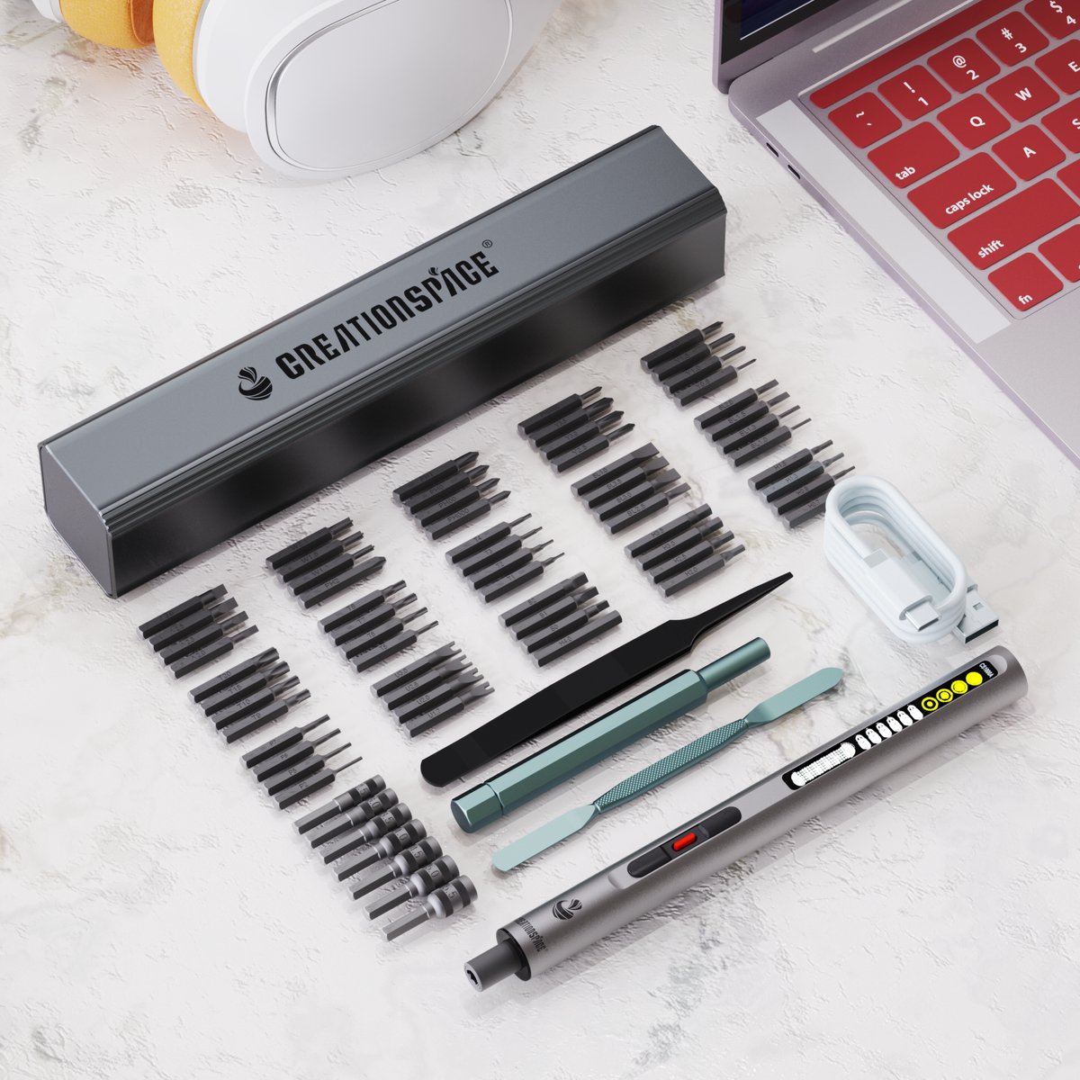 Roterende Multitool – Draadloze Mini Elektrische Slijpmachine Multiset - met 60 S2 stalen bits - 6 standen instelbaar koppel - LED-verlichting - voor reparaties en kluswerkzaamheden