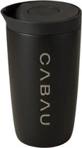 Zwarte Cabau thermosbeker met tuit en opdruk "CABAU".