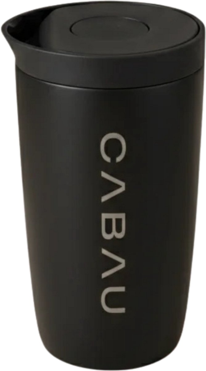 Cabau - Bloom Cup – RVS Thermosbeker met Tuit – 360 ml – Black – Houdt Drank 8 Uur Warm & 12 Uur Koud – Lekvrij & Dubbelwandig – Travel Mug – Koffie to Go Thermosbeker