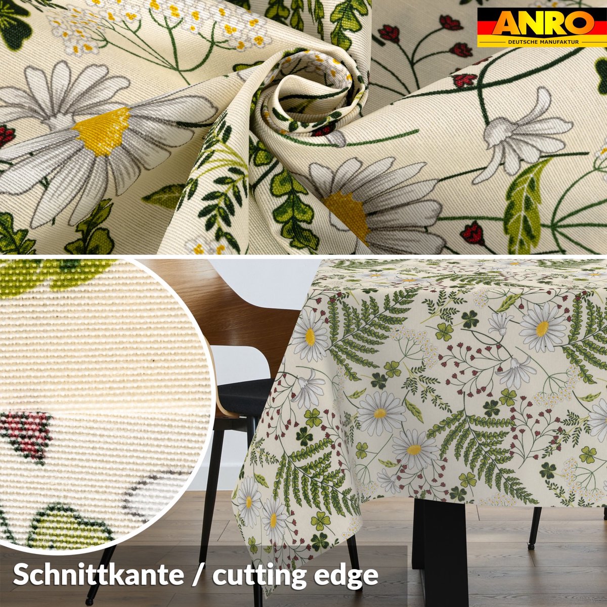 ANRO Tafelkleed Kamille Groen 300x140cm Rechte rand Afwasbaar Waterafstotend Binnen & Buiten