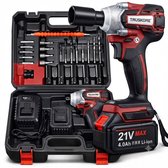 Truskore Accu Slagmoersleutel - Slagmoersleutelset - Slagmoersleutel elektrisch - Slagschroevendraaier - incl. 13x Moerdoppen, 2x Accu - Rood