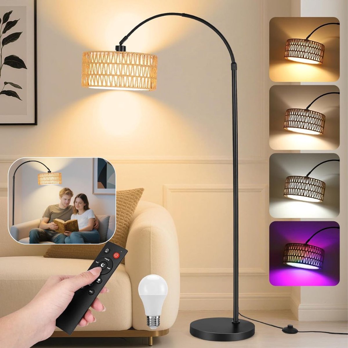 CLVP® Booglampen Staand Voerlamp - Vloerlampen Woonkamer - Zwart