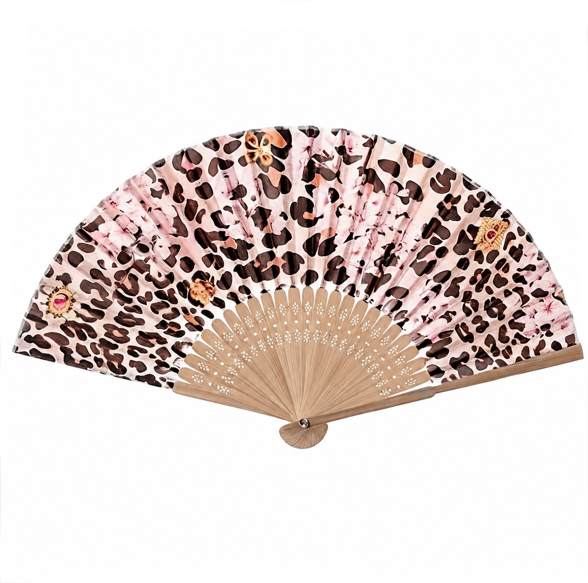 Festival Waaier - Leopard Flower | 38 x 21 cm | Bamboe/Polyester | Spaanse Waaier | Fashion Favorite