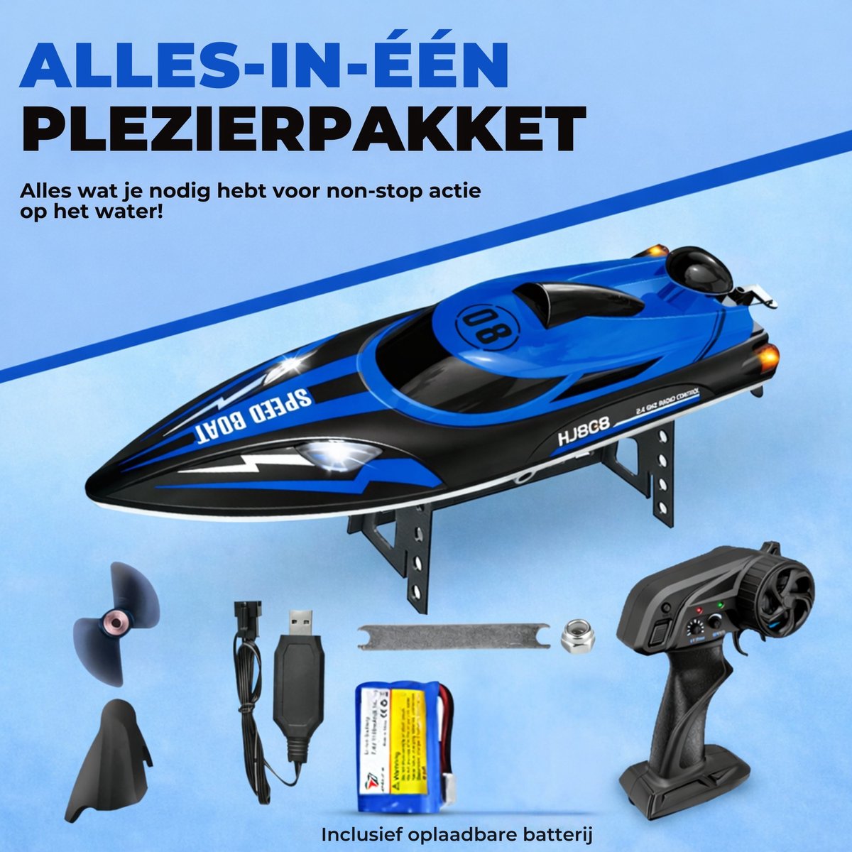 Pumpify Bestuurbare Boot – Waterspeelgoed – RC Boot – Snelheid Tot 25 km/h – 150m Bereik – Speelgoed Boot – Speedboot – Afstandsbestuurbare Boot - Speelgoed – 5 jaar – 6 jaar – 7 jaar – 8 jaar – 9 jaar – 10 jaar – Blauw — afbeelding 7