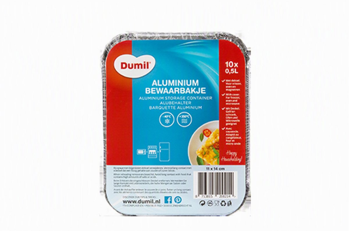 Dumil aluminium bewaarbakje 1.5 liter Set van 5 stuks promo - Voordeelverpakking van 2 Sets (10 Stuks Totaal) met Deksel - Wegwerp Aluminium voor Oven Vriezer en BBQ