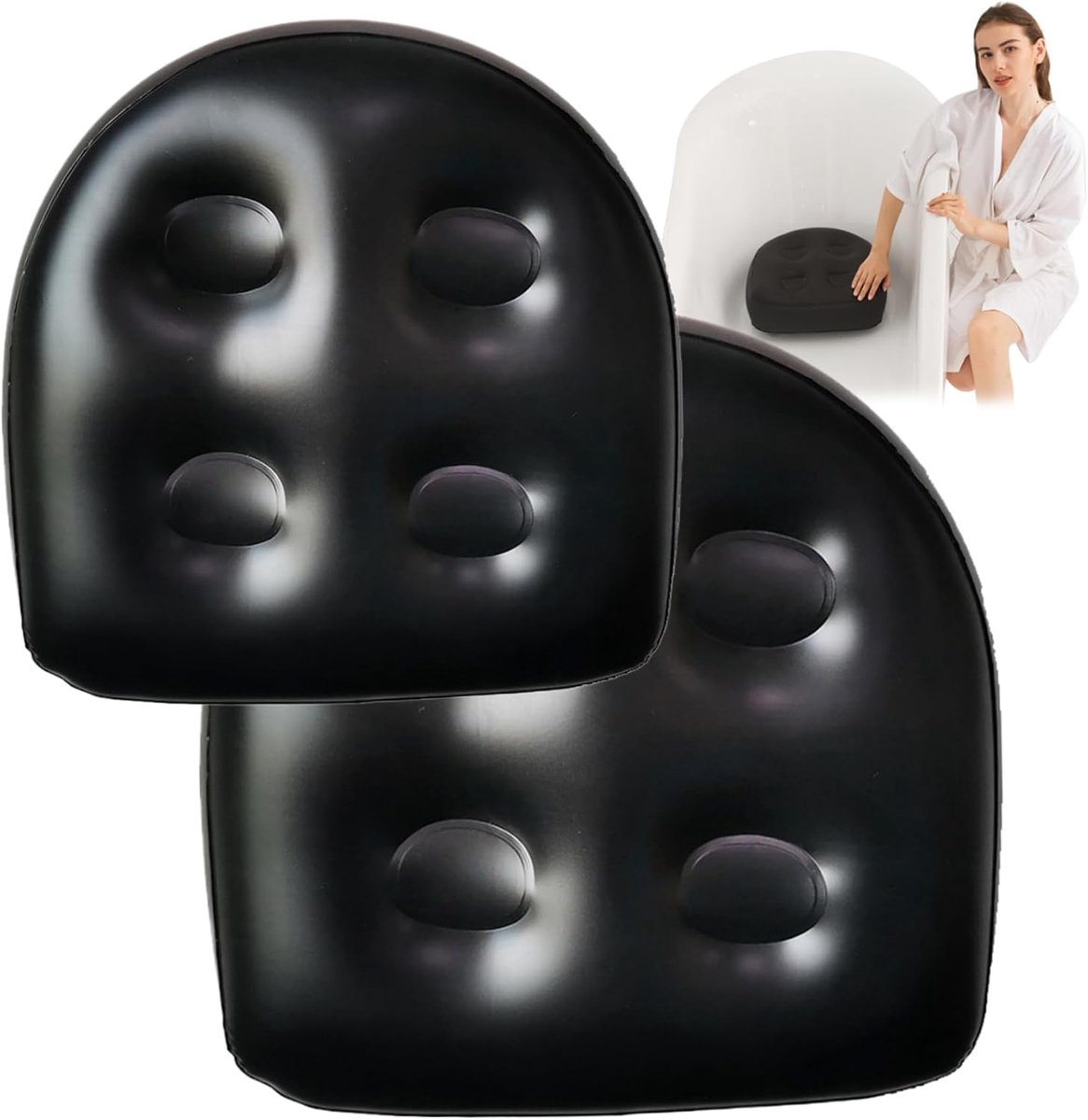 Set van 2 - Met water gevulde mat - Opblaasbaar zitkussen - Opblaasbare spa-verhogingsmat - Opblaasbare PVC-verhogingsmat voor bubbelbad - Geschikt voor badkuipen, zwembaden, enz. - 41*42*15 cm - Zwart