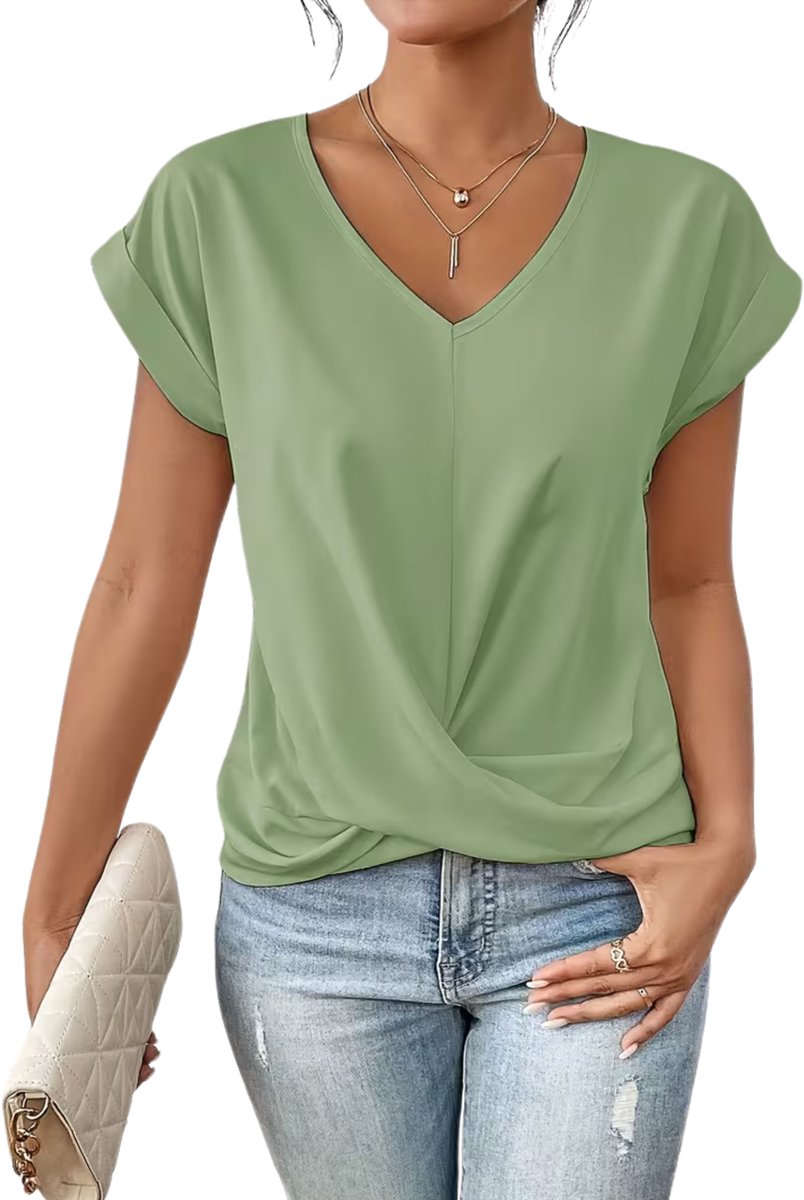 Currero Topje Dames - Top Kleding - Shirt - Blouse - Kort - Volwassen - Matcha-groen