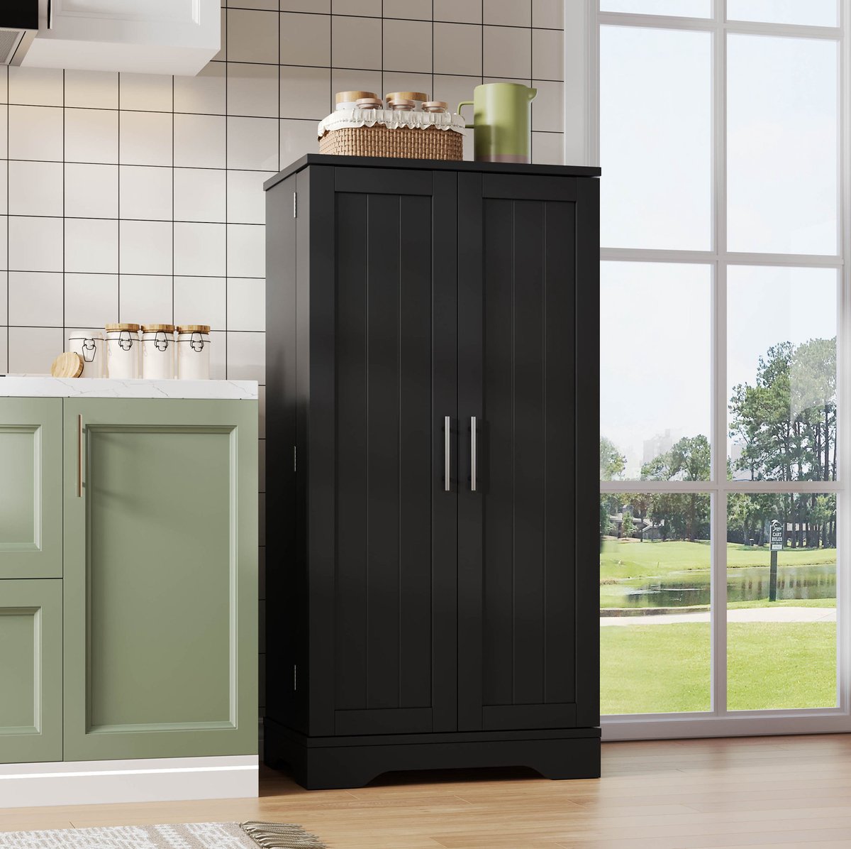 COVREO Keukenkast 120 x 60 x 40 cm - met LED-sensorlicht, verstelbare plank, zwart