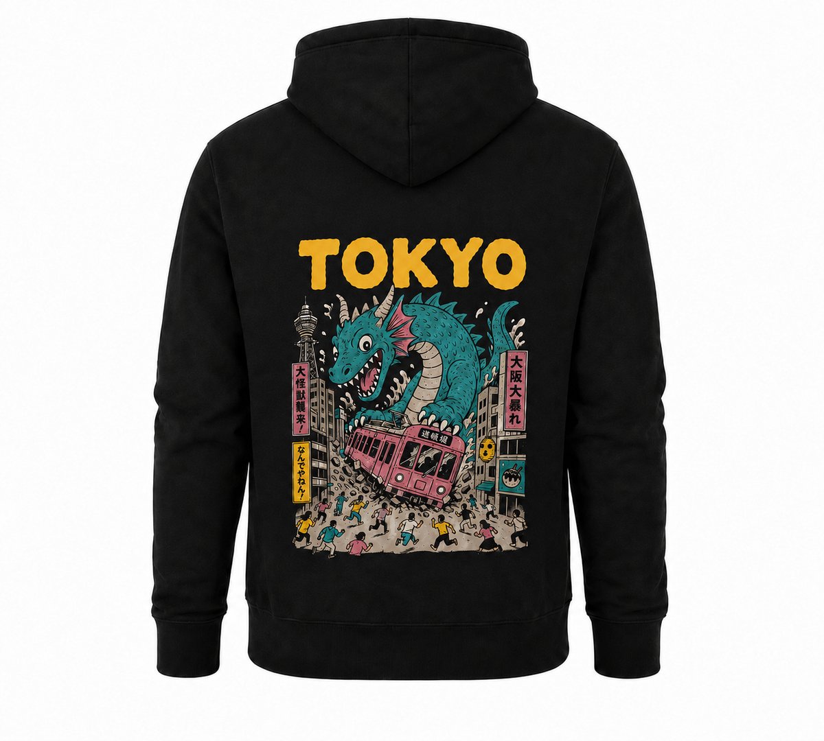 Hoodie Heren met capuchon – Hoodie met Tokyo Dragon Print – Streetwear – Zwart - XXL