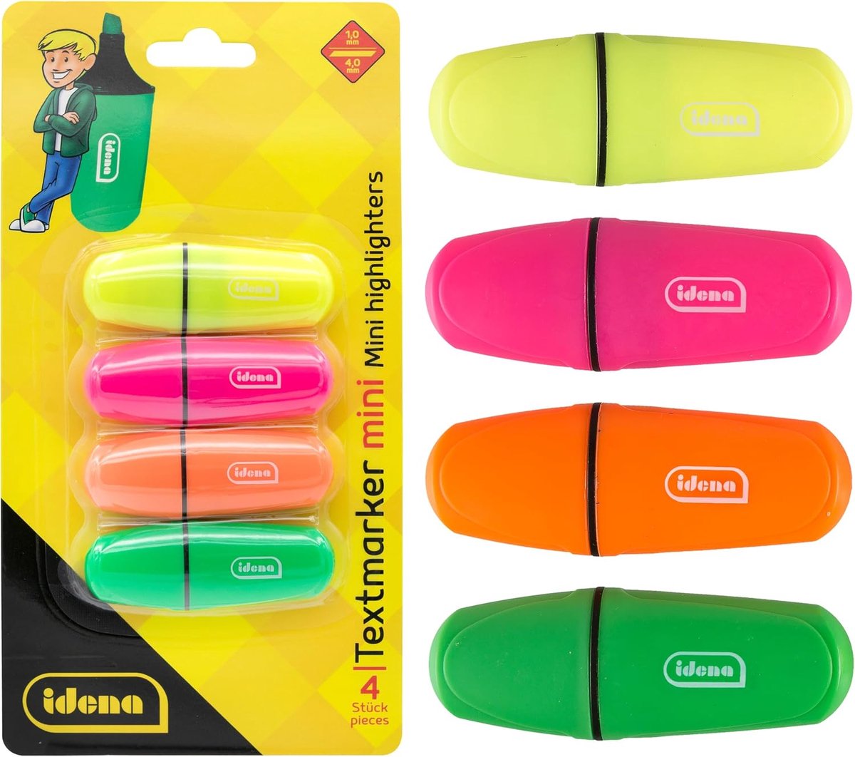 Thijox - Mini Markeerstiften Set van 4 Kleuren - Geel, Roze, Oranje, Groen - Perfect voor Studeren, Notities, Creatief Werk - 1-4 mm Lijnbreedte