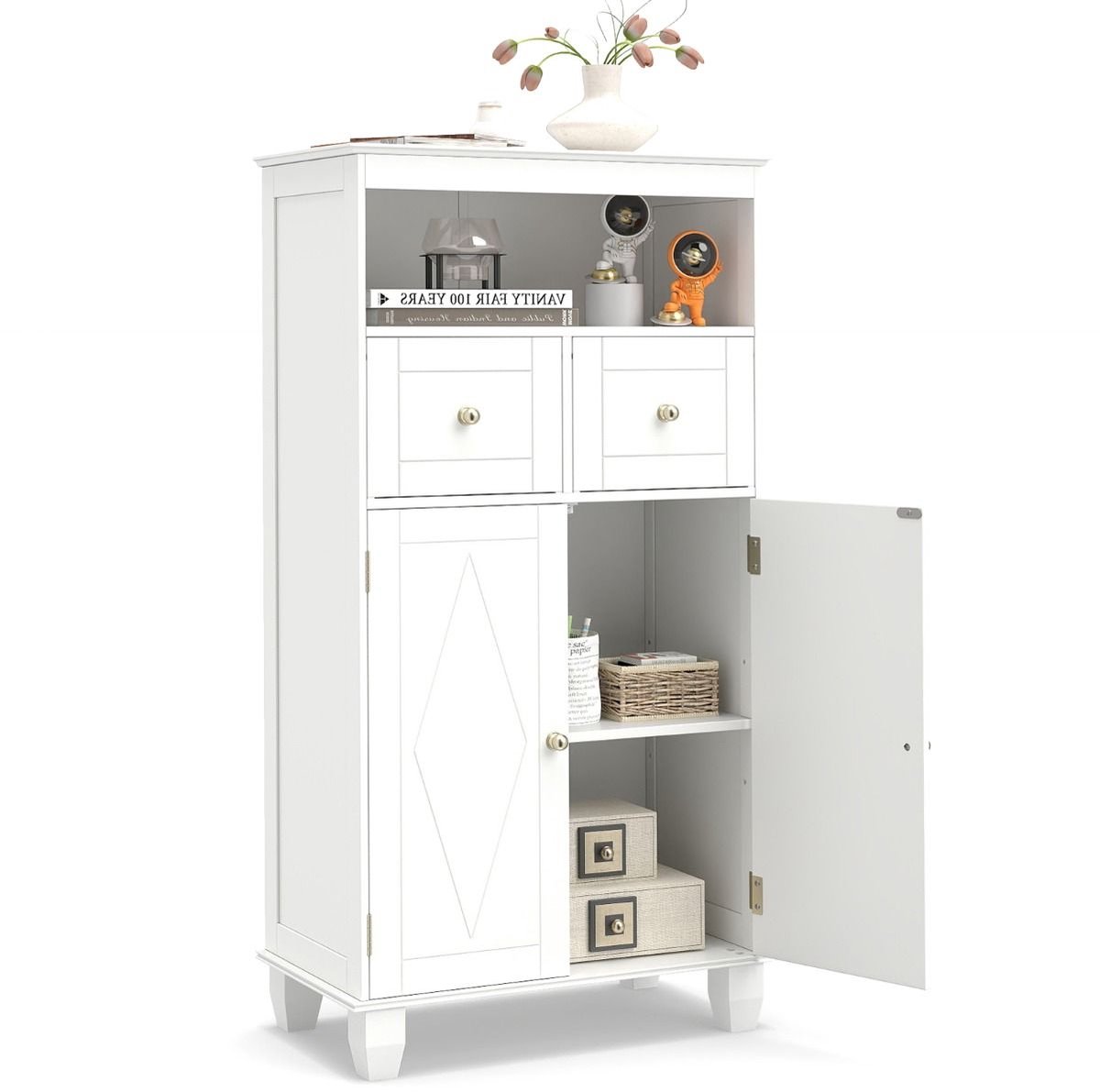 SureDeal® - Badkamerkast - Houten - Werkblad Twee Laden - Verstelbare Planken - 56x30x108 