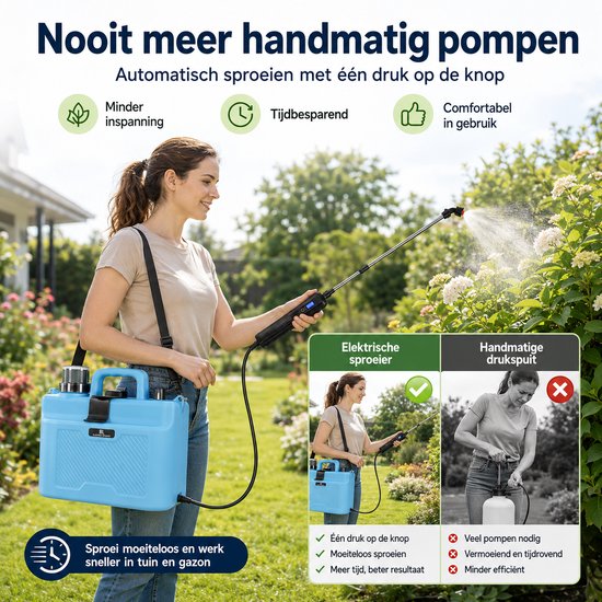 MUPOO Elektrische Drukspuit zuurbestendig 8L-draagbare Plantenspuit Accu- tuinsproeier met 4 Sproeikoppen-onkruidspuit-gifspuit- 3 Standen - Blauw — afbeelding 2