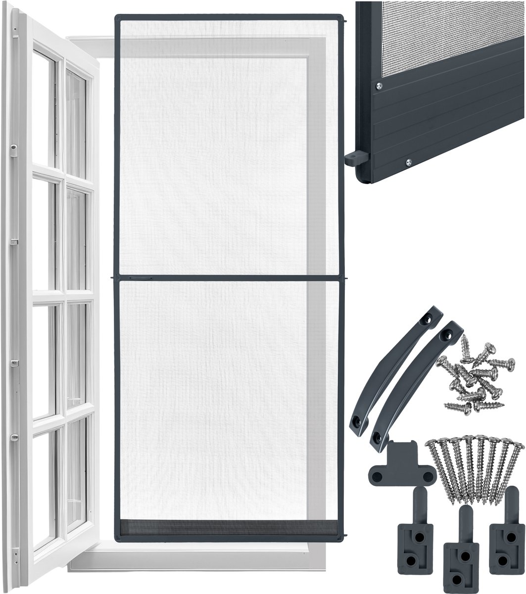 tectake® Hordeur 95 x 210 cm – Insectenhor met Aluminium Frame – Op Maat te Maken – Glasvezel Muggengaas – Weer- en UV-bestendig – Incl. Montagemateriaal – Antraciet