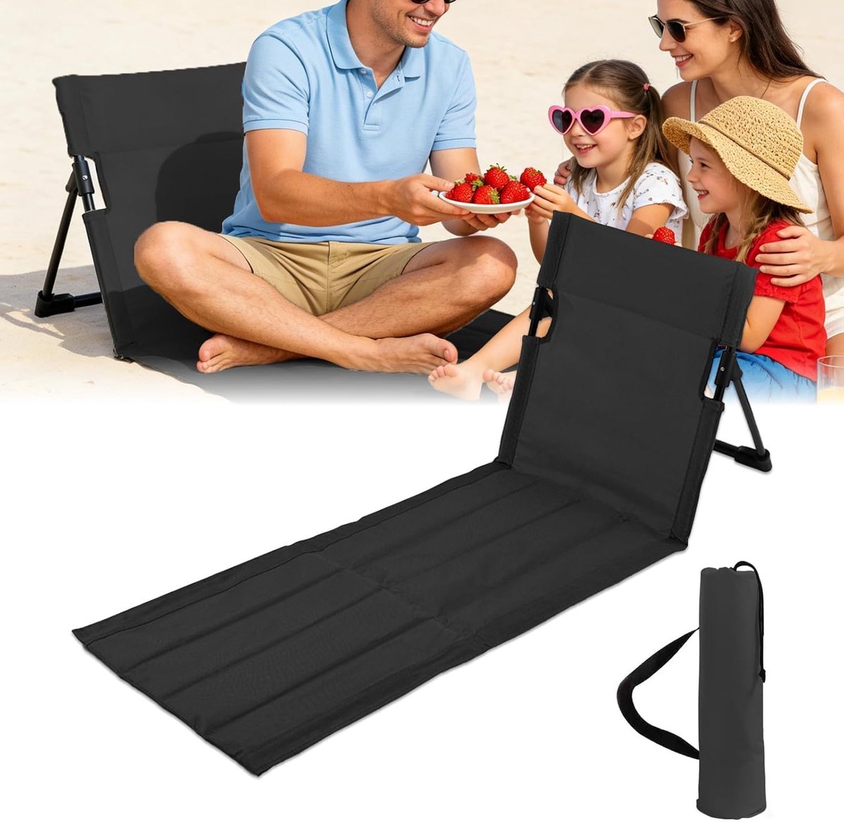 Thijox - Opvouwbare Strandstoel met Rugleuning - Lange Strandmat van 600D Oxford-stof - Draagbaar en Ultralicht - Perfect voor Camping, Strand, Tuin e