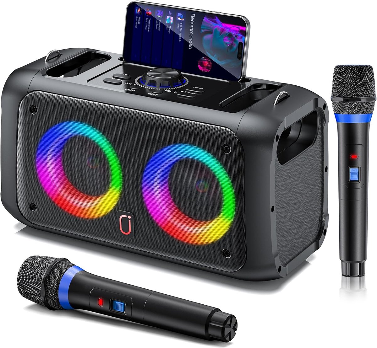 Thijox - Karaoke-systeem met 2 Microfoons, Draagbare Bluetooth-luidspreker met Licht, TWS Karaoke-machine voor Feest, Camping en Kinderen, USB en SD O