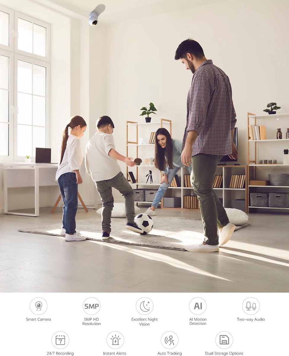 Thijox - COCOCAM 5MP Beveiligingscamera Binnen met 2.4/5GHz WiFi, 355° Draaibaar, AI-Bewegingsdetectie, 2-Weg Audio, Cloud/Tf Opslag voor Baby's en Hu