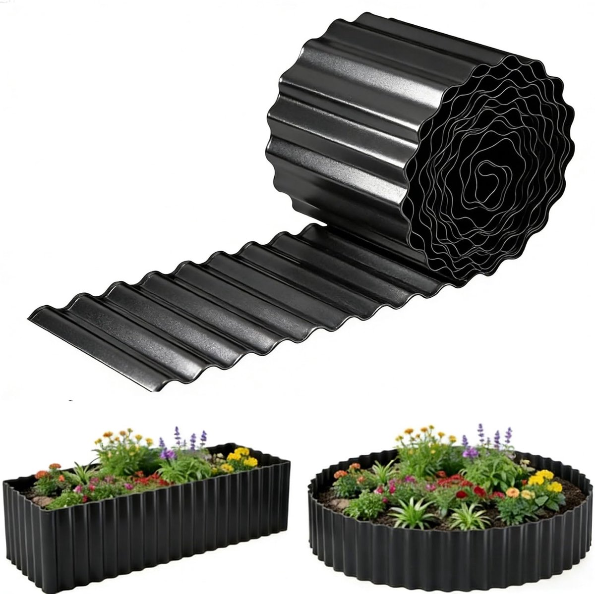 Thijox - Flexibele Gazonrand Borderrand Metalen 12 m - Zwarte Perkafboording 15 cm Hoog - Eenvoudige Montage voor Tuin, Terras en Buitenruimte