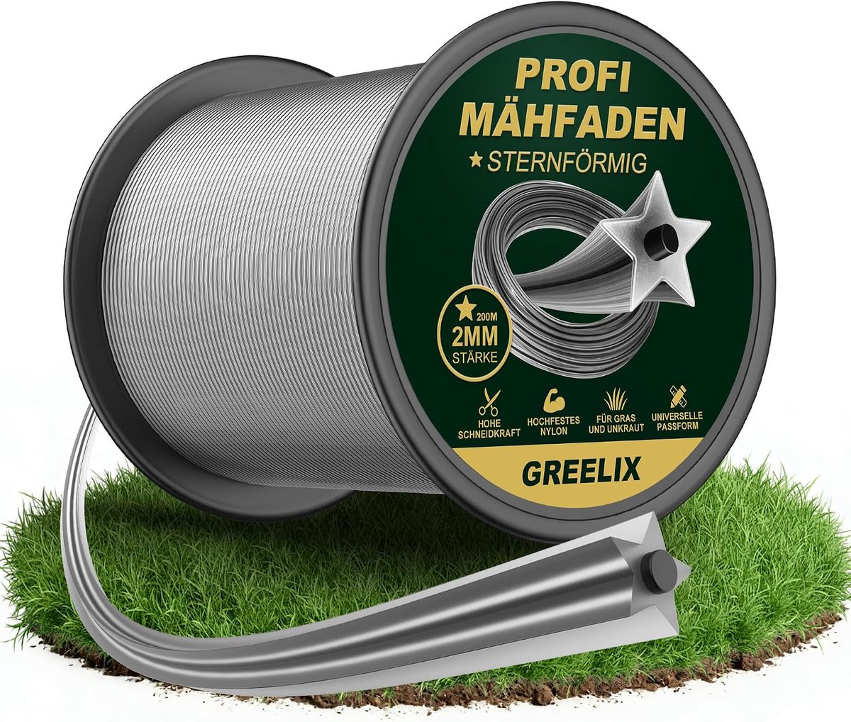 SnelShoppen - Trimmerdraad 2 mm x 200 m - Nylon Draadspoel met Sterprofiel voor Bosmaaiers en Grastrimmers - Versterkte Draad voor Schone Snede en Eff