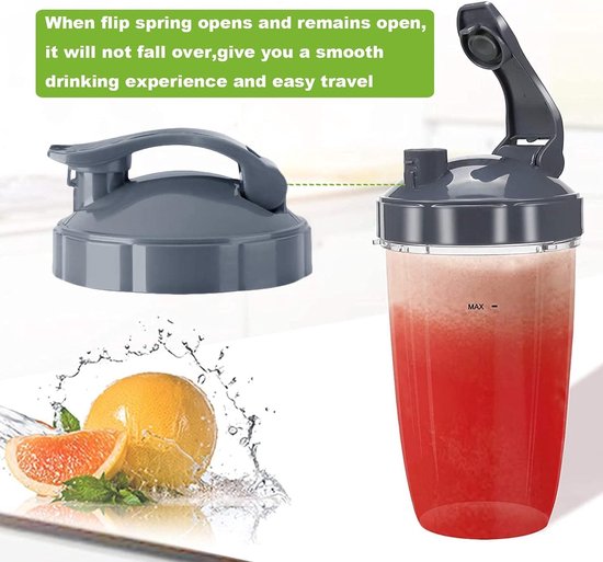 SnelShoppen - Resealable Cup Lids & Flip Top To-Go Lid - Vervangstukken voor 600w & 900w NBullet Blender 32/24/18oz Bekers, Houdt Smoothies Vers van Snelshoppen — afbeelding 4