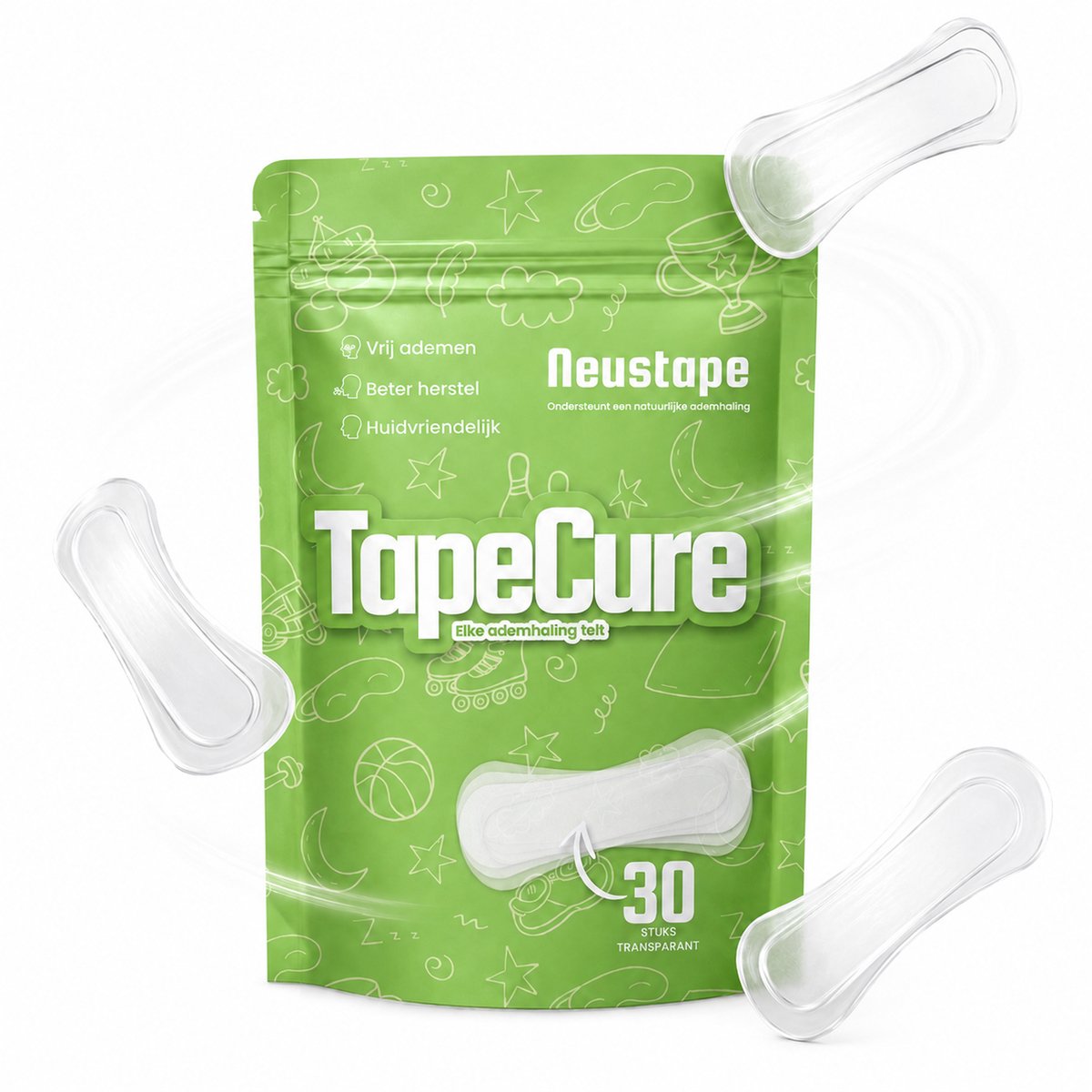 TapeCure Neusstrips - Transparante Neuspleisters - Anti Snurk Neusspreider tegen Snurken - 30 Stuks - Onzichtbaar & Huidvriendelijk