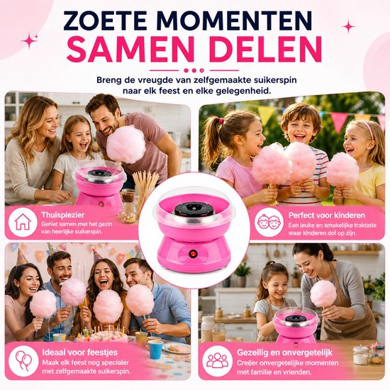 Waxels® Suikerspin Machine 450W – Elektrische Suikerspinmaker – Mini Cotton Candy Machine – Compacte Suikerspinmaker voor Thuis – Inclusief Maatlepel & Stokjes – Rood – EU Stekker — afbeelding 2