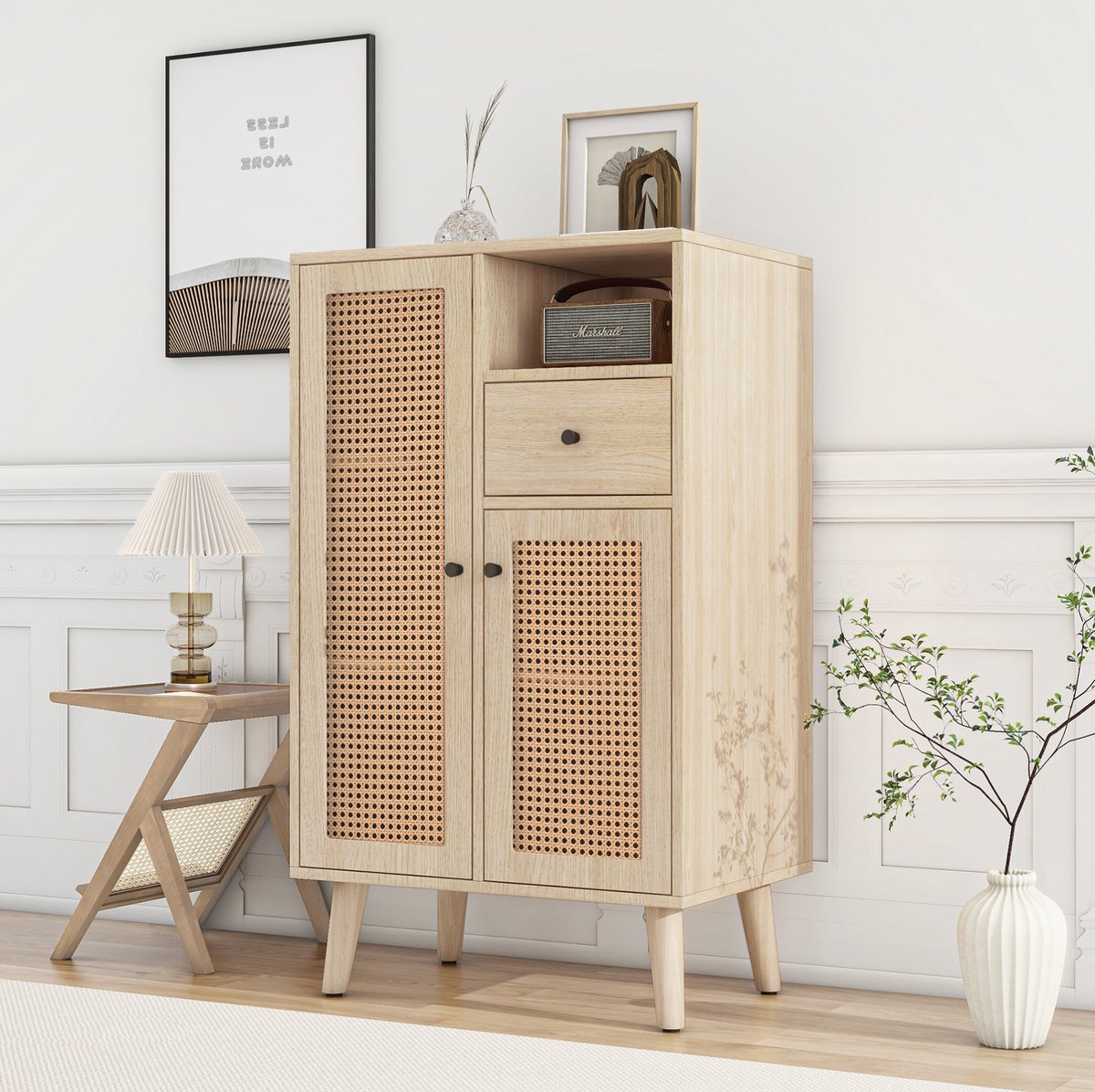 COVREO Dressoir 60 x 40 x 101 cm - eikenkleur, 2 deuren, 1 lade, open vak