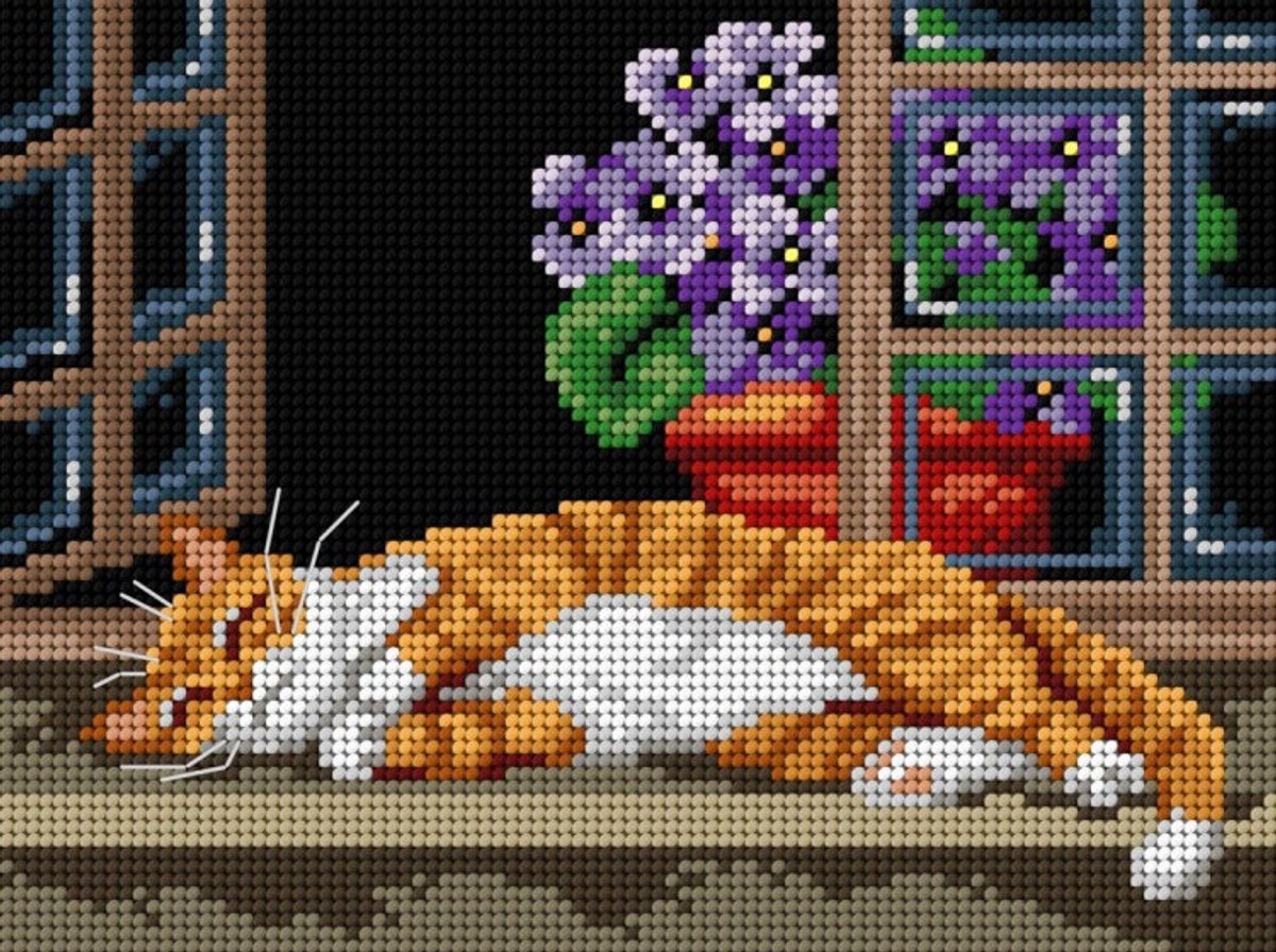 Voorbedrukt stramien - 3624 - A Cat on the Window Sill 18x24 cm (STRAMIEN ZONDER GARENS)