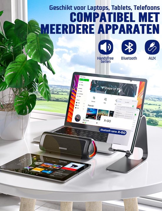 Bluetooth Speaker Draagbare Luidspreker 30W Muziekluidspreker 24 uur Batterijduur Waterdicht en Stofdicht met TWS Handsfree Meeslepend Stereogeluid RGB-Feestlicht met Koord Zwart Kerstcadeaus — afbeelding 4