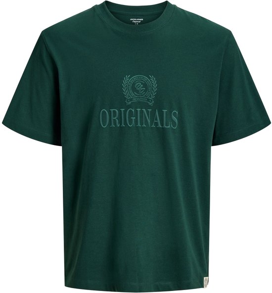 Donkergroen T-shirt met cirkelvormig logo en "ORIGINALS" opdruk.