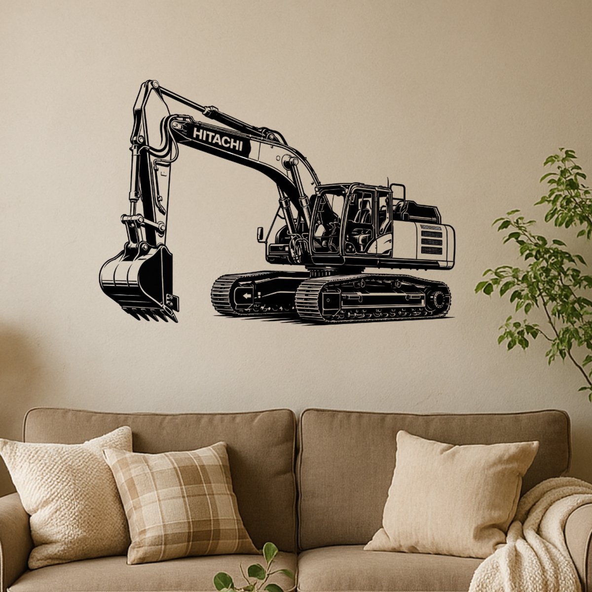 Hitachi ZX300 Graafmachine Wanddecoratie van MDF | Lasergesneden Houten Muurdeco – 35 cm Breed