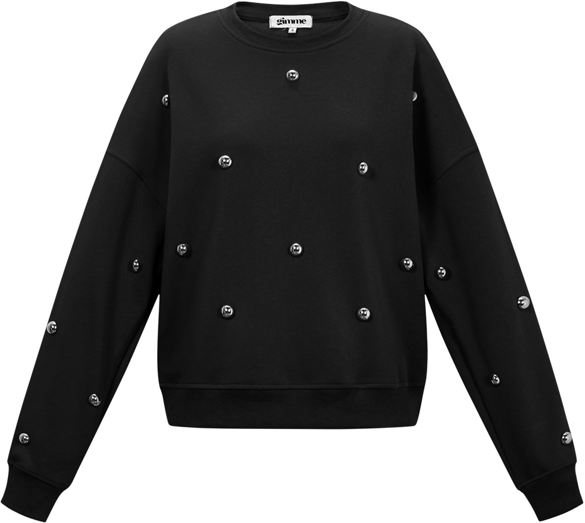 Comfortabele Gebreide Katoenen Dames Longsleeve met Polkadots - Zwart - Maat M