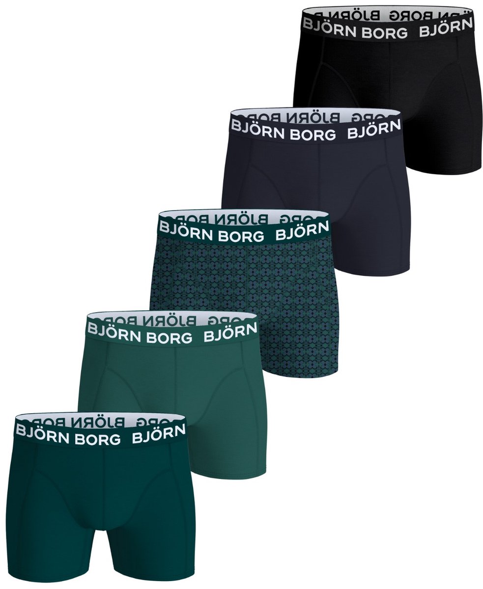 Björn Borg Cotton Stretch Boxershort Heren Zwart/Donkerblauw/Groen - 5 stuks - Heren onderbroeken - Katoenen Boxer - Maat XXL