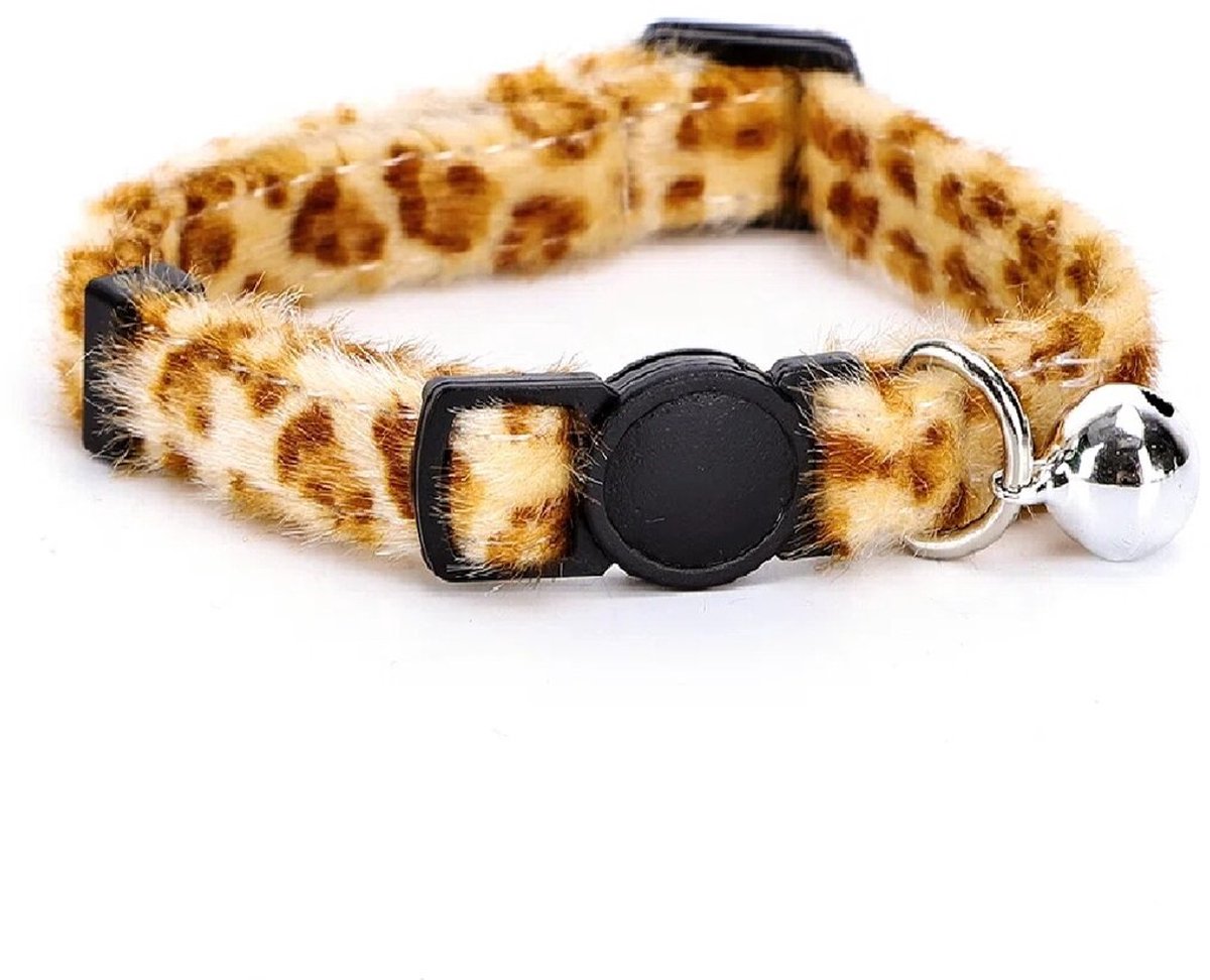 Nobleza Kattenhalsband Beige Panterprint - Kattenhalsband met Belletje - Veiligheidssluiting - Verstelbaar 20-30 cm