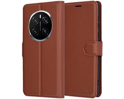 Hoesje geschikt voor HONOR Magic7 Pro - Techsuit Leather Folio Book Wallet Case - Bruin
