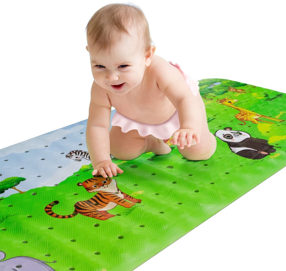 Dailygoods- Babybadmat Antislip - Bospatroon met Dieren - 100x40cm - Zuignappen - Kleurrijk - Vroeg leren en plezier - Badmat