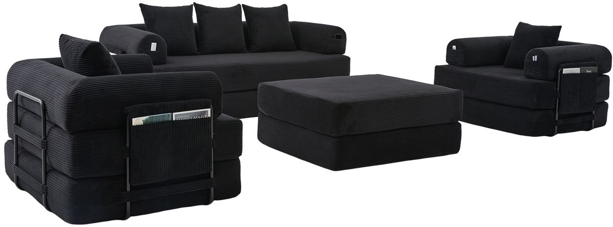 YYchan modulaire bank met hocker - zwart - 200 x 190 x 67 cm