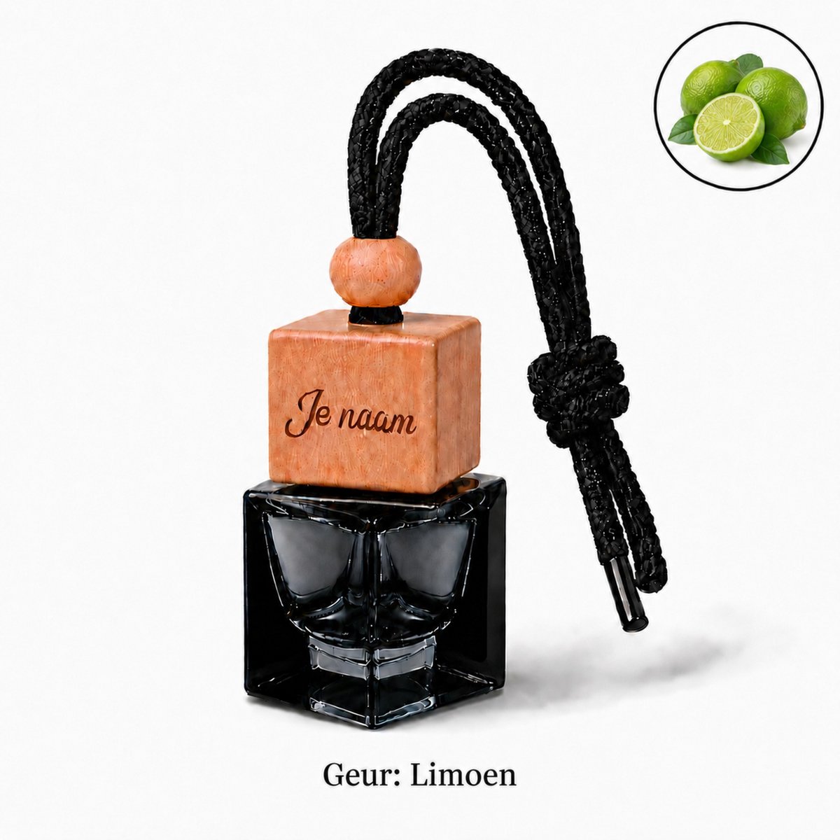 Autoparfum (met eigen naam) - Lemon - Huisparfum - Laser gegraveerd - Hanger met koord - 8 ml inhoud