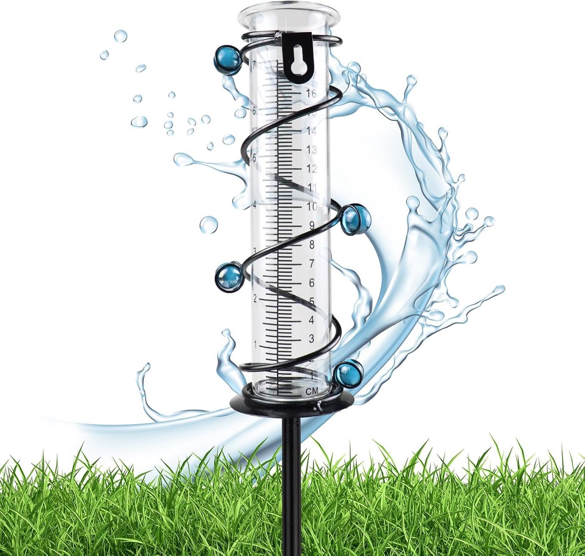SnelShoppen - Decoratieve Regenmeter voor Tuin van Glas, Vorstbestendig en Weerbestendig, Precipitatie Meter met Duidelijke Schaal, Tuinaccessoire voo