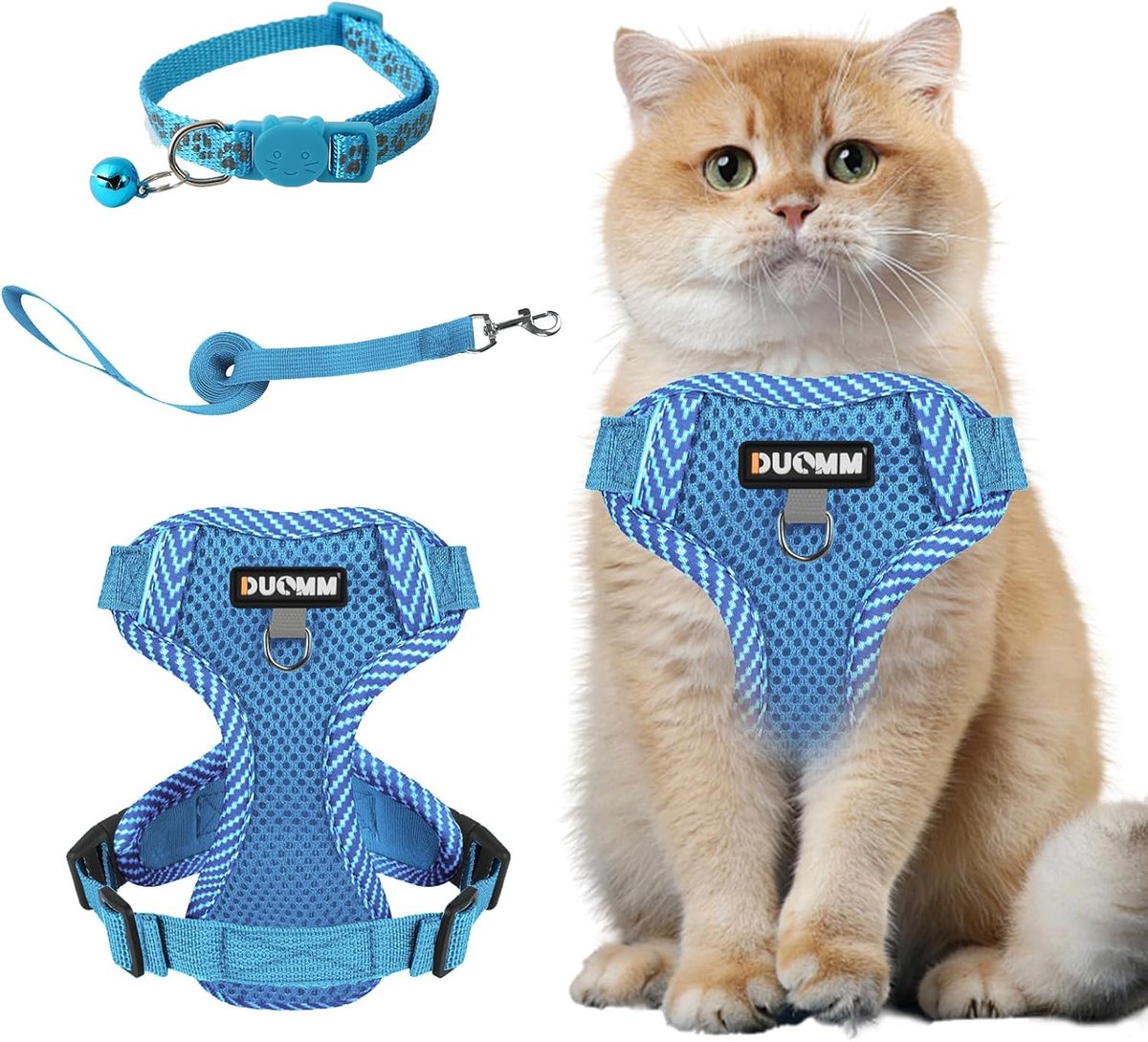 SnelShoppen - Cat Harness and Leash Set - Verstelbare Kattenharnas met Reflecterende Strips - Ontsnappingsbestendig Kat Vest met Leash voor Huisdieren