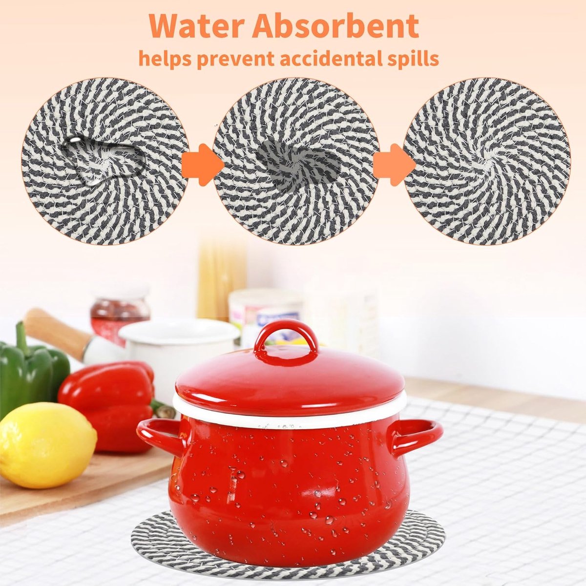 Thijox - 8 stuks hittebestendige onderzetters voor hete potten en pannen, 7'' geweven katoenen absorberende onderzetters set, ronde kookplaatmat, warm