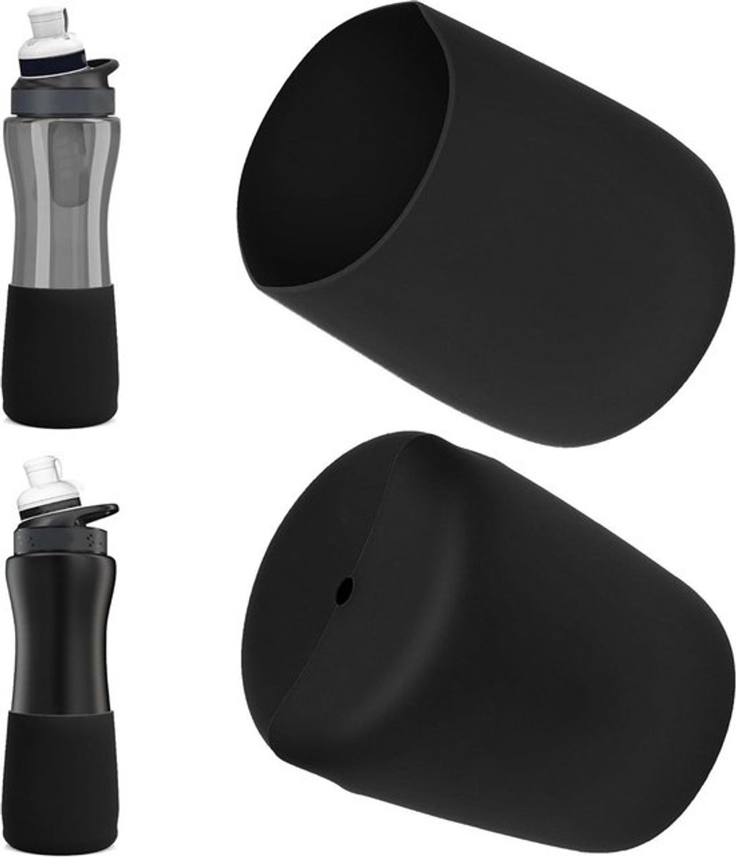 Waterfles voor boot - siliconen anti-slip bodem mouw - 22oz - bumper beschermer - kunststof/roestvrij staal - 2 stuks - zwart